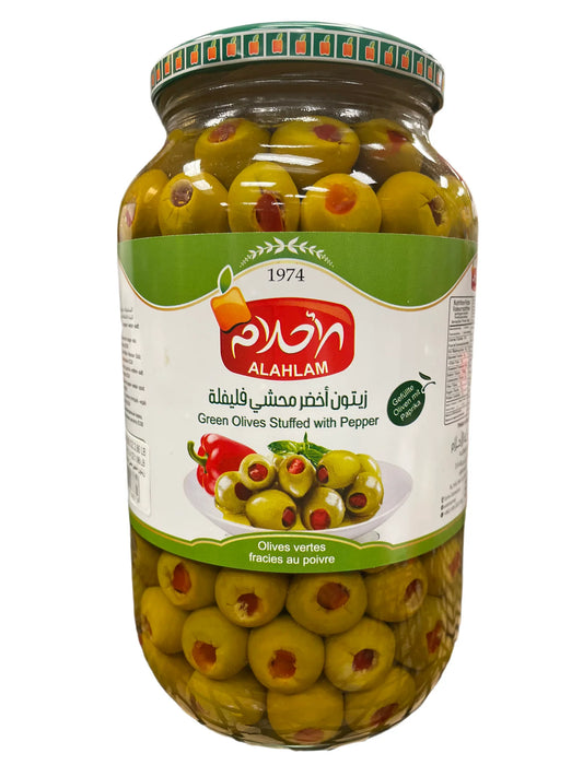 Alahlam Green Olives with Peppers - 1300g