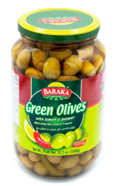Baraka Green Olives with Lemon & Pepper - 1000g